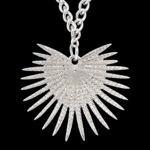 Zara “Radiance” Heart Sunburst Sunbeam Ray Regal Royal Statement Steel Necklace